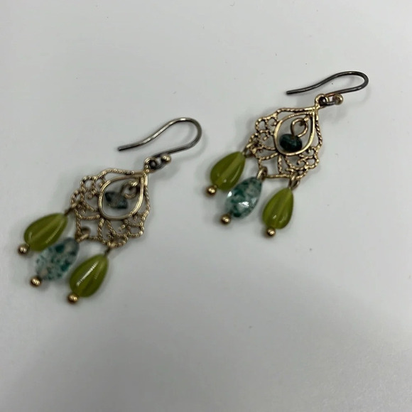 Liz Claiborne Vintage Chandelier Earrings 💚 Elegant Filigree Design - Picture 3 of 8